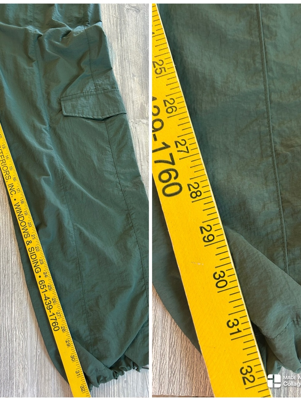WILO the Label Pine Green Parachute Cargo Jogger Pants Adjustable Hems Sz Medium - Picture 9 of 10